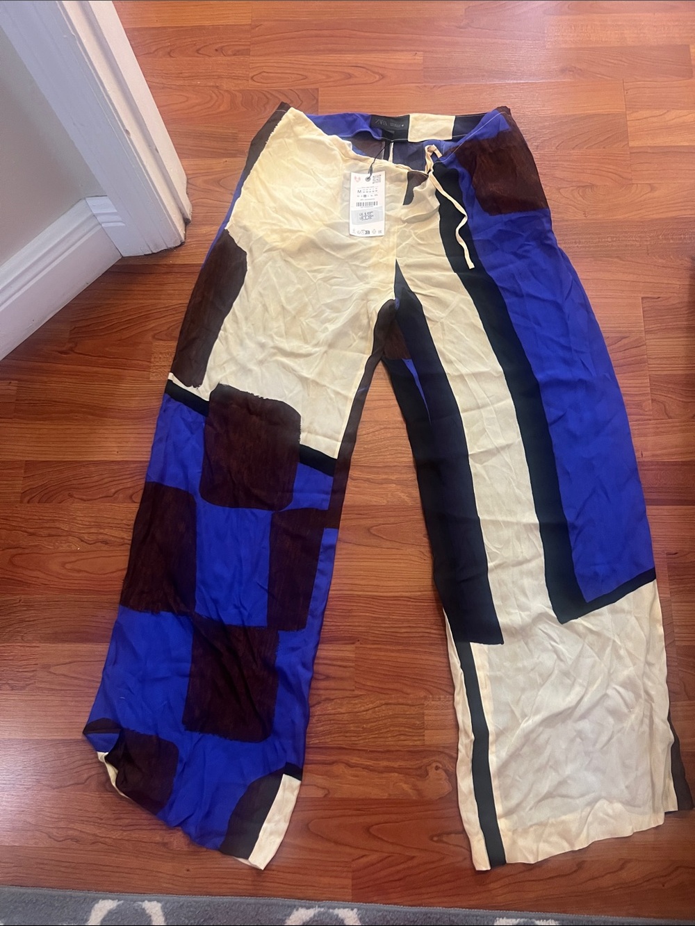 Zara wide leg Patterned Lounge Pants - Blue/Cream